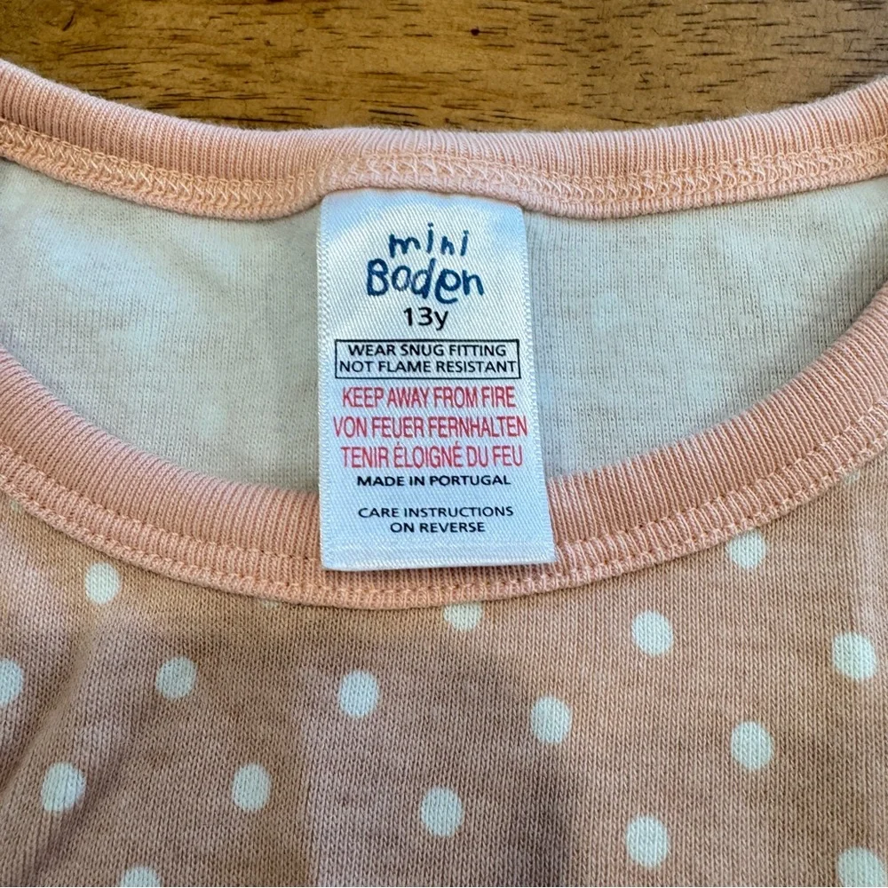 Mini Boden Pajama Set Girls 13Y Pink White Polkadot Cotton